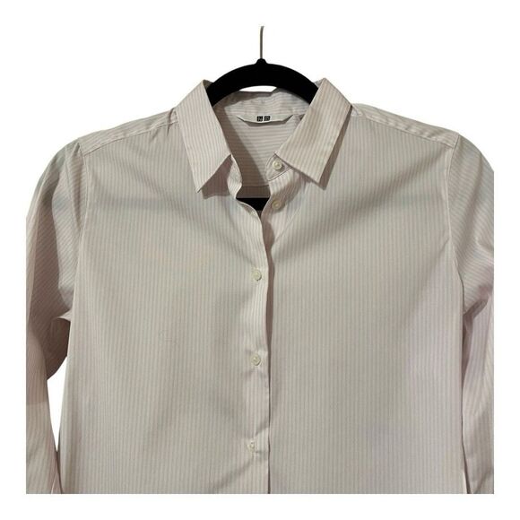 Uniqlo Womens Size Small White Pink Stripe Button Down Career Shirt - Picture 2 of 4